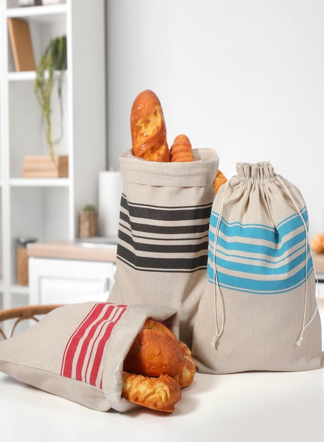 Nitial 3 Pack Linen Bread Bags for Homemade Bread, 17 x 13 Sourdough Bags with Inner Lining Drawstring Reusable Natural Large Storage for Farmhouse Bakers, House Warming Gift (Stripe) - Image 1